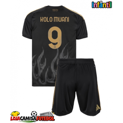 Camisa de Futebol Juventus Randal Kolo Muani #9 Equipamento Alternativo Infantil 2026-27 Manga Curta (+ Calças curtas)